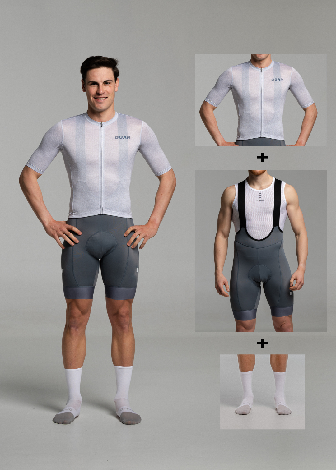 GREY PIXEL JERSEY + TITANIUM BIBS + WHITE/GREY SOCKS