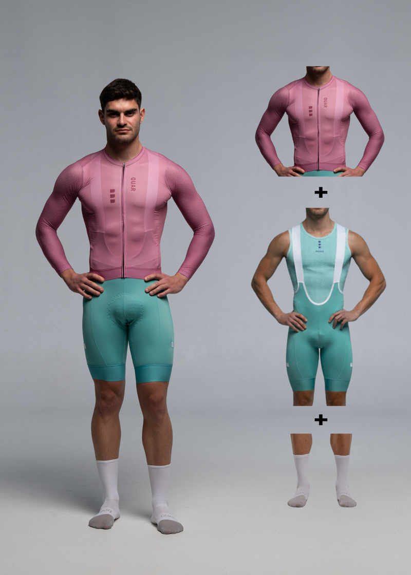 DUSTY CHERRY LS JERSEY + AQUAMARINE BIBS + WHITE/GREY SOCKS