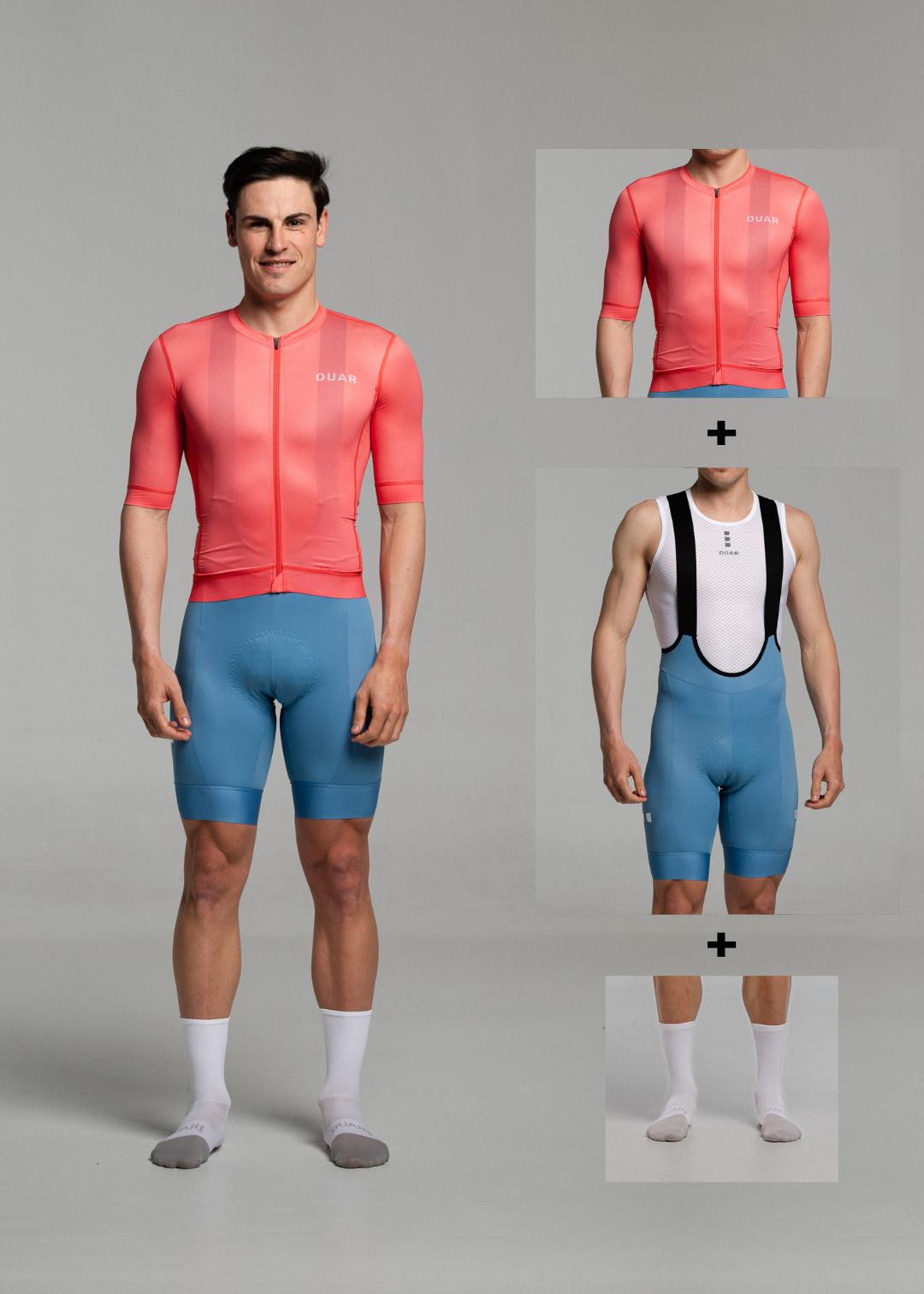 GRAPEFRUIT JERSEY + SKYBLUE BIBS + WHITE/GREY SOCKS