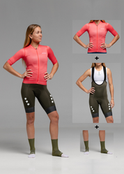GRAPEFRUIT JERSEY + WILD GREEN BIBS + WILD GREEN SOCKS