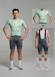 LIGHT GREEN JERSEY + TITANIUM BIBS + WHITE/GREY SOCKS