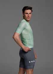 LIGHT GREEN JERSEY + TITANIUM BIBS + WHITE/GREY SOCKS