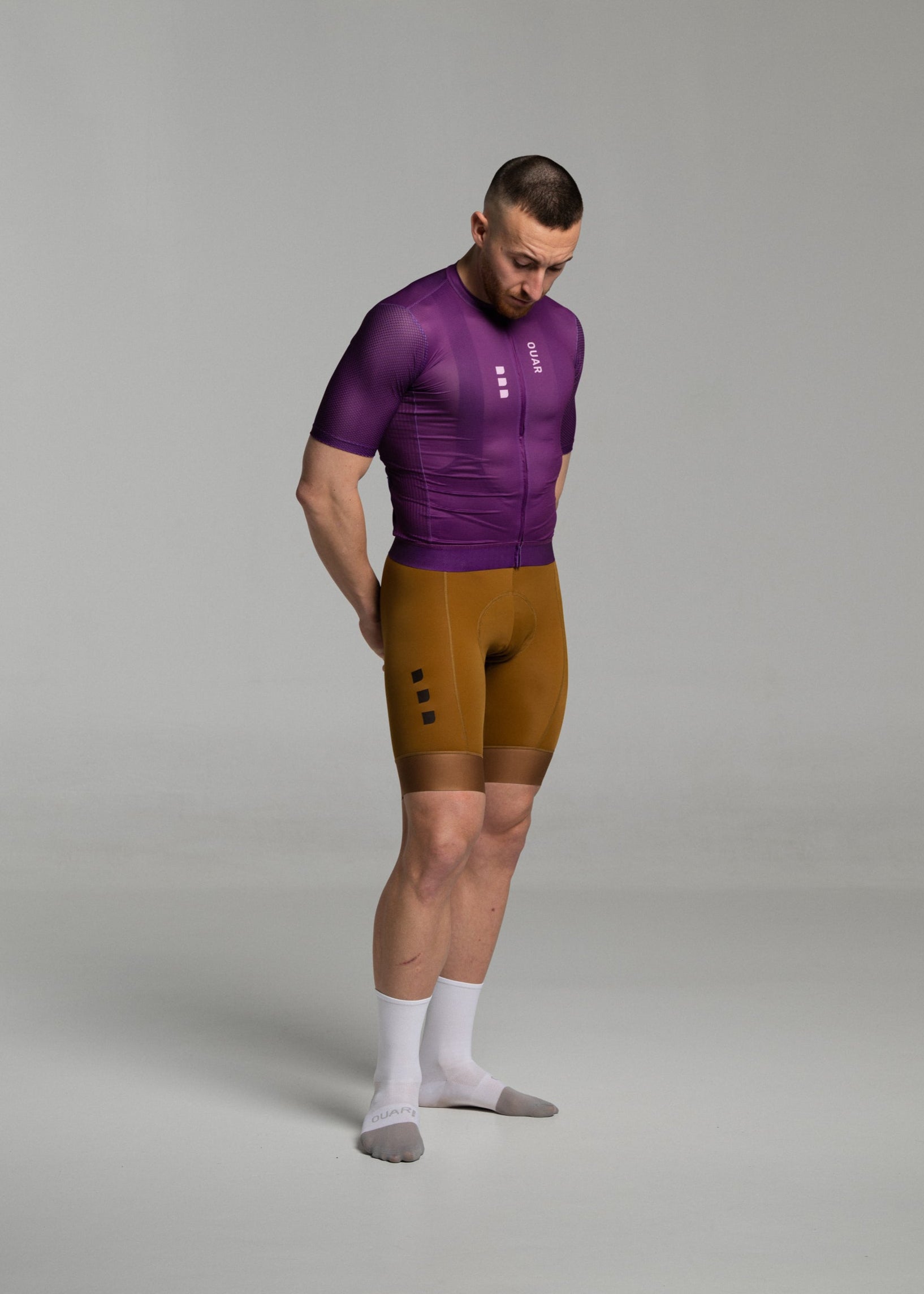 TRUE PURPLE JERSEY + TERROIR EVO BIBS + WHITE/GREY SOCKS