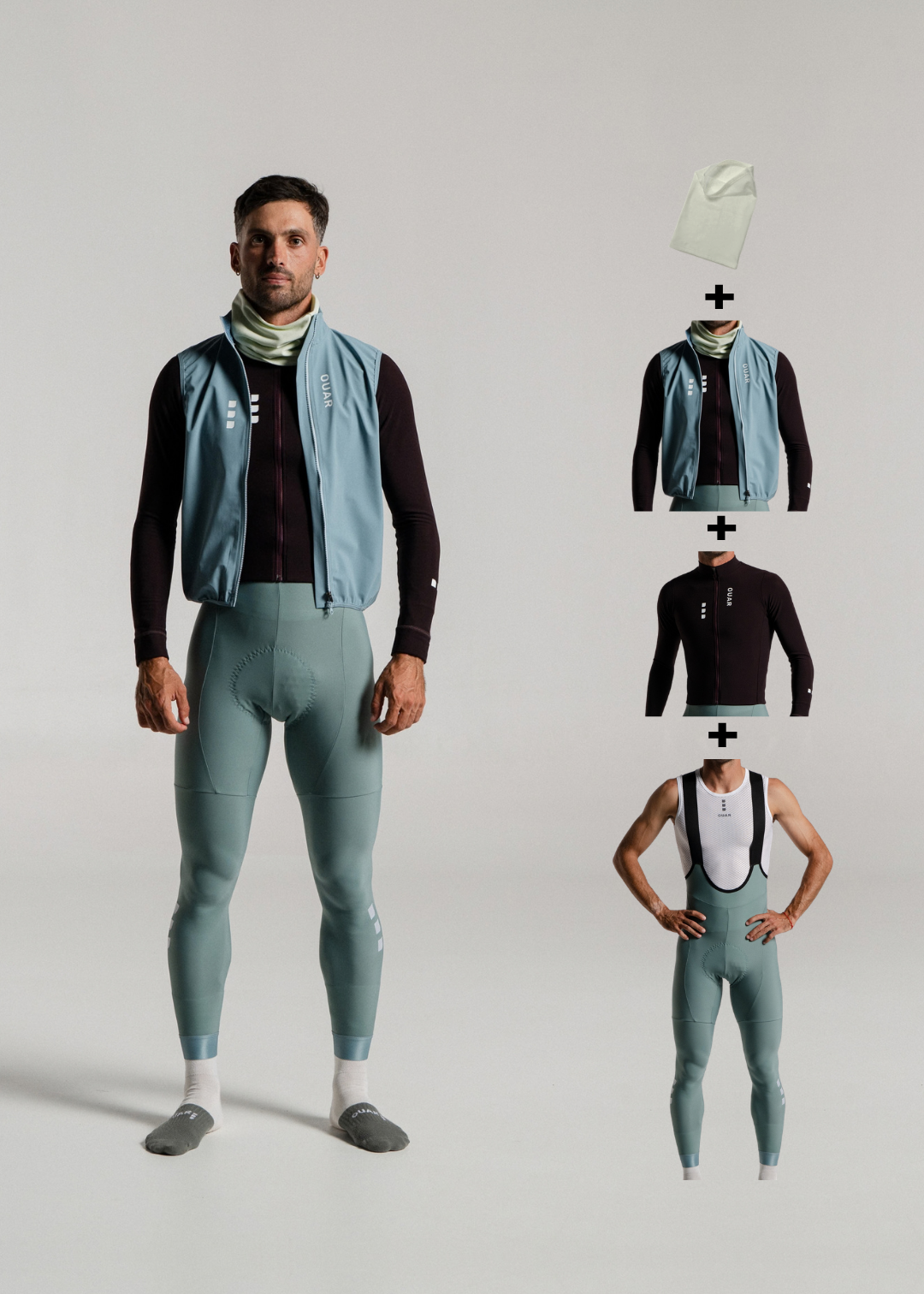 TECHNO LS JERSEY + EUCALYPTO LONG BIBS + MINERAL GILET + NECK WARMER