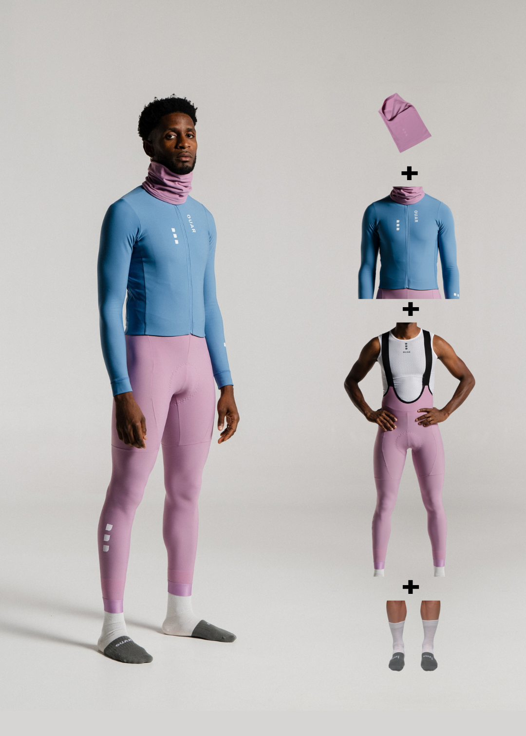 ELECTRO LS JERSEY + DUSTY ORCHID LONG BIBS + NECK WARMER + MERINO SOCKS