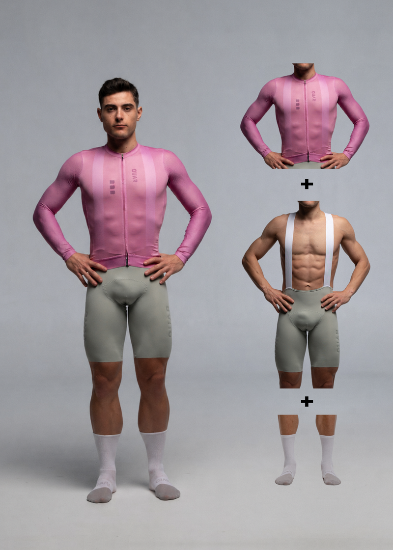 DUSTY CHERRY LS JERSEY + WARM GREY BIBS + WHITE/GREY SOCKS
