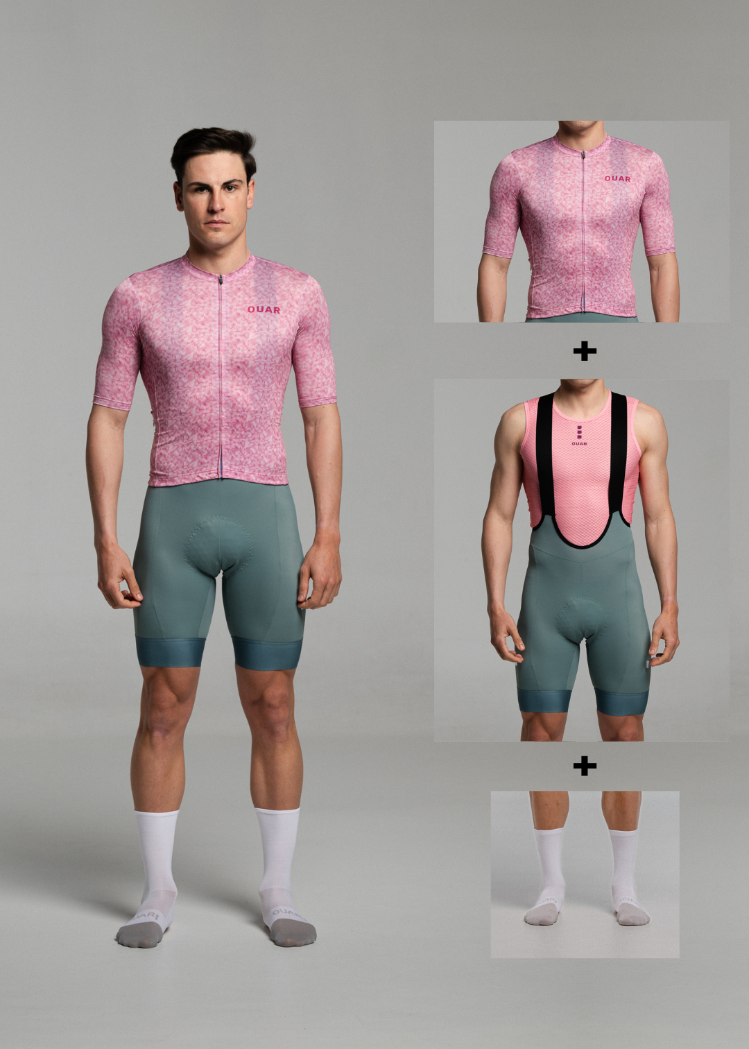 PINK PIXEL JERSEY + EUCALYPTO BIBS + WHITE/GREY SOCKS