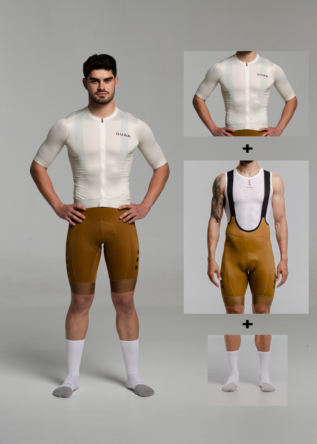 SAND JERSEY + TERROIR BIBS + WHITE/GREY SOCKS