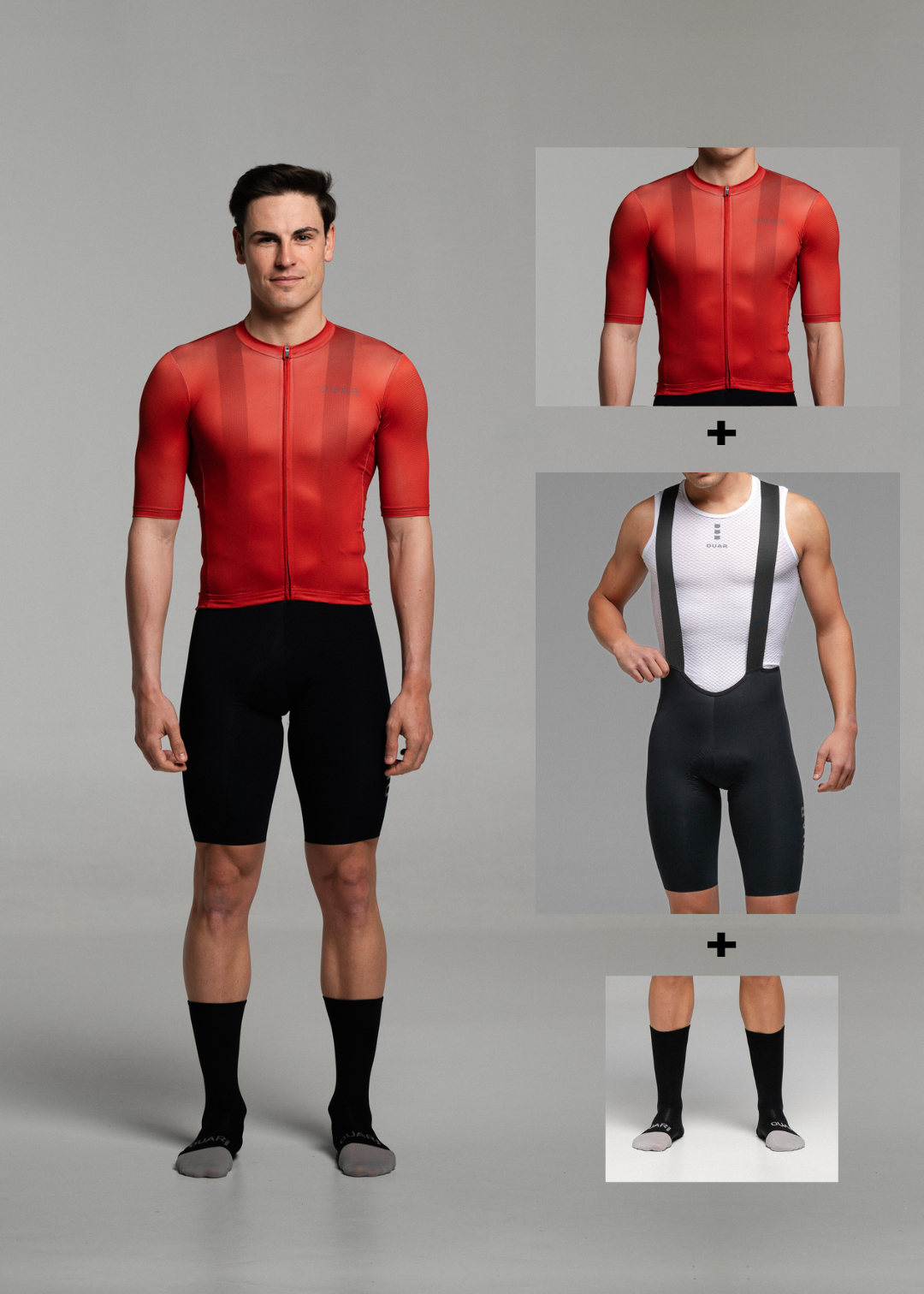 BURNT RED JERSEY + PURE BLACK BIBS + BLACK/GREY SOCKS