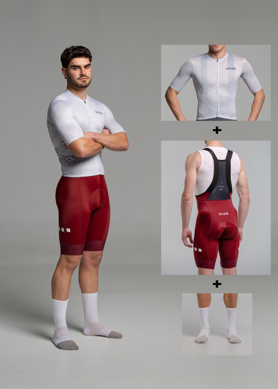 GREY PIXEL JERSEY + RUBY BIBS + WHITE/GREY SOCKS