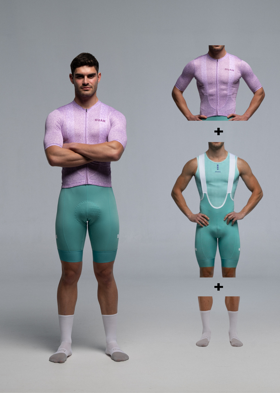 VIOLET JERSEY + AQUAMARINE BIBS + WHITE/GREY SOCKS