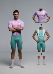 VIOLET JERSEY + AQUAMARINE BIBS + WHITE/GREY SOCKS