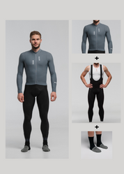 BLUES LS JERSEY + PURE BLACK LONG BIBS + BLACK MERINO SOCKS