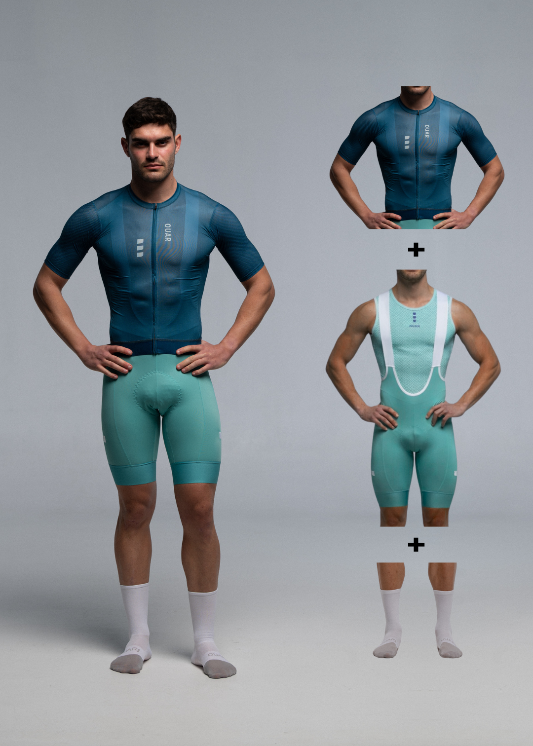 DARK TEAL JERSEY + AQUAMARINE BIBS + WHITE/AQUA SOCKS
