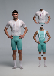 DIZZY WHITE JERSEY + AQUAMARINE BIBS + WHITE/GREY SOCKS