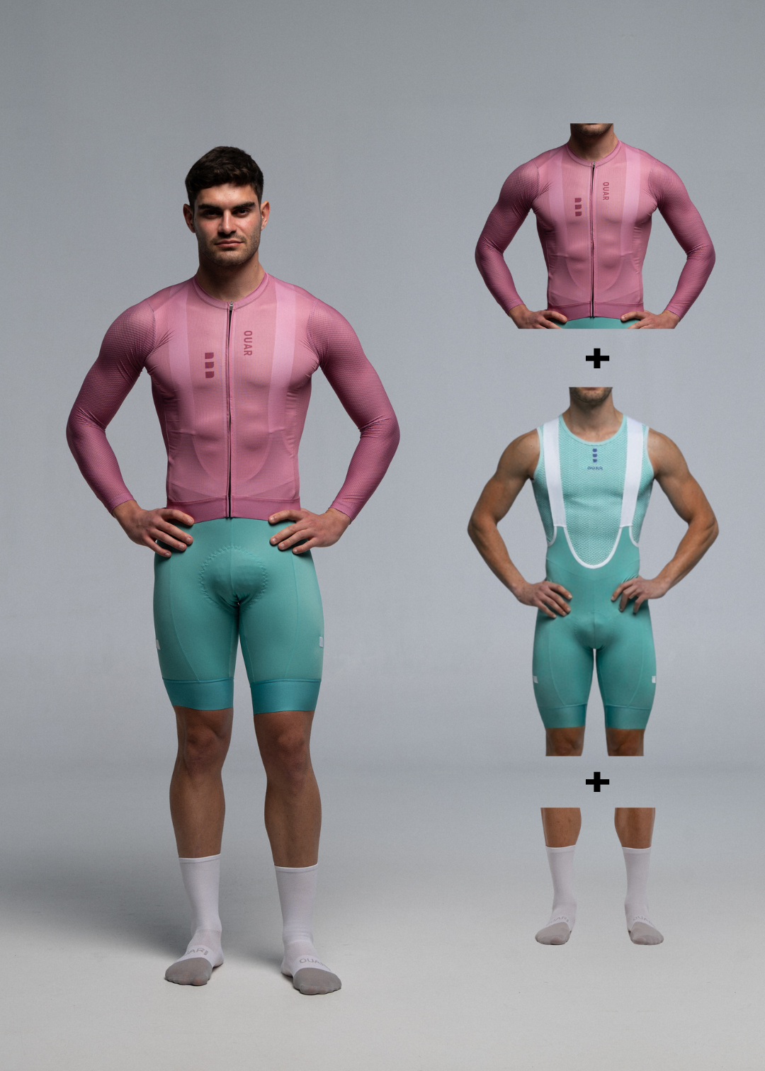 DUSTY CHERRY LS JERSEY + AQUAMARINE BIBS + WHITE/GREY SOCKS
