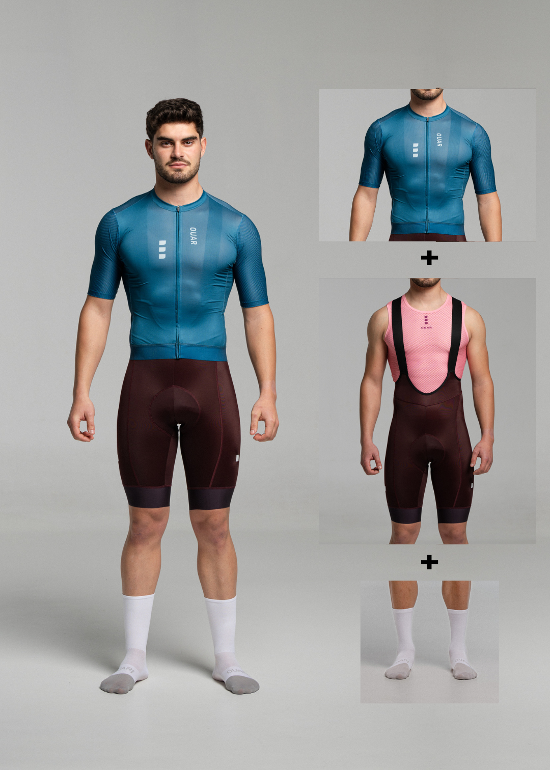 DARK TEAL JERSEY + DARK BURDEOS BIBS + WHITE/GREY SOCKS