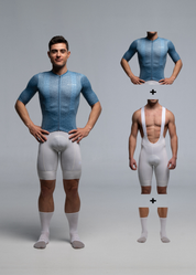 STEEL BLUE JERSEY + OFF WHITE BIBS + WHITE/GREY SOCKS