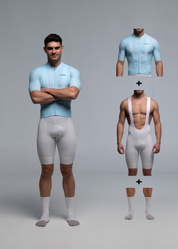 FRESH BLUE JERSEY + OFF WHITE BIBS + WHITE/GREY SOCKS