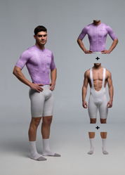 VIOLET PIXEL JERSEY + OFF WHITE BIBS + WHITE/GREY SOCKS