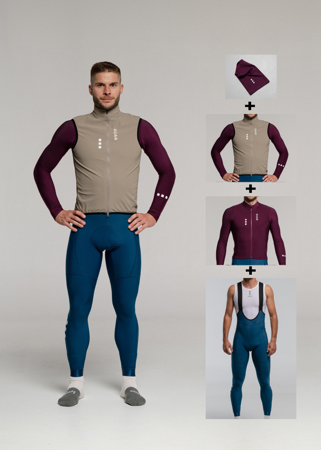 SOUL LS JERSEY + AQUA LONG BIBS + SAND GILET + NECK WARMER