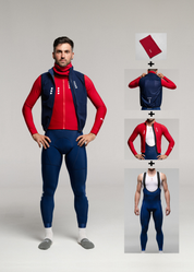DISCO LS JERSEY + MARINO LONG BIBS + DARK NIGHT GILET + NECK WARMER