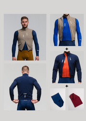 SAND GILET + DARK NIGHT JACKET + MARINO & RUBY NECK WARMERS