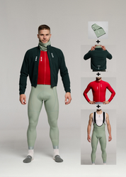 DISCO LS JERSEY + GREEN TEA LONG BIBS + DEEP OCEAN JACKET + NECK WARMER