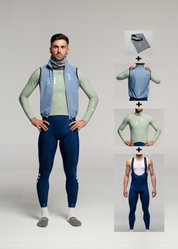 CHILL LS JERSEY + MARINO LONG BIBS + GLACIER GILET + NECK WARMER