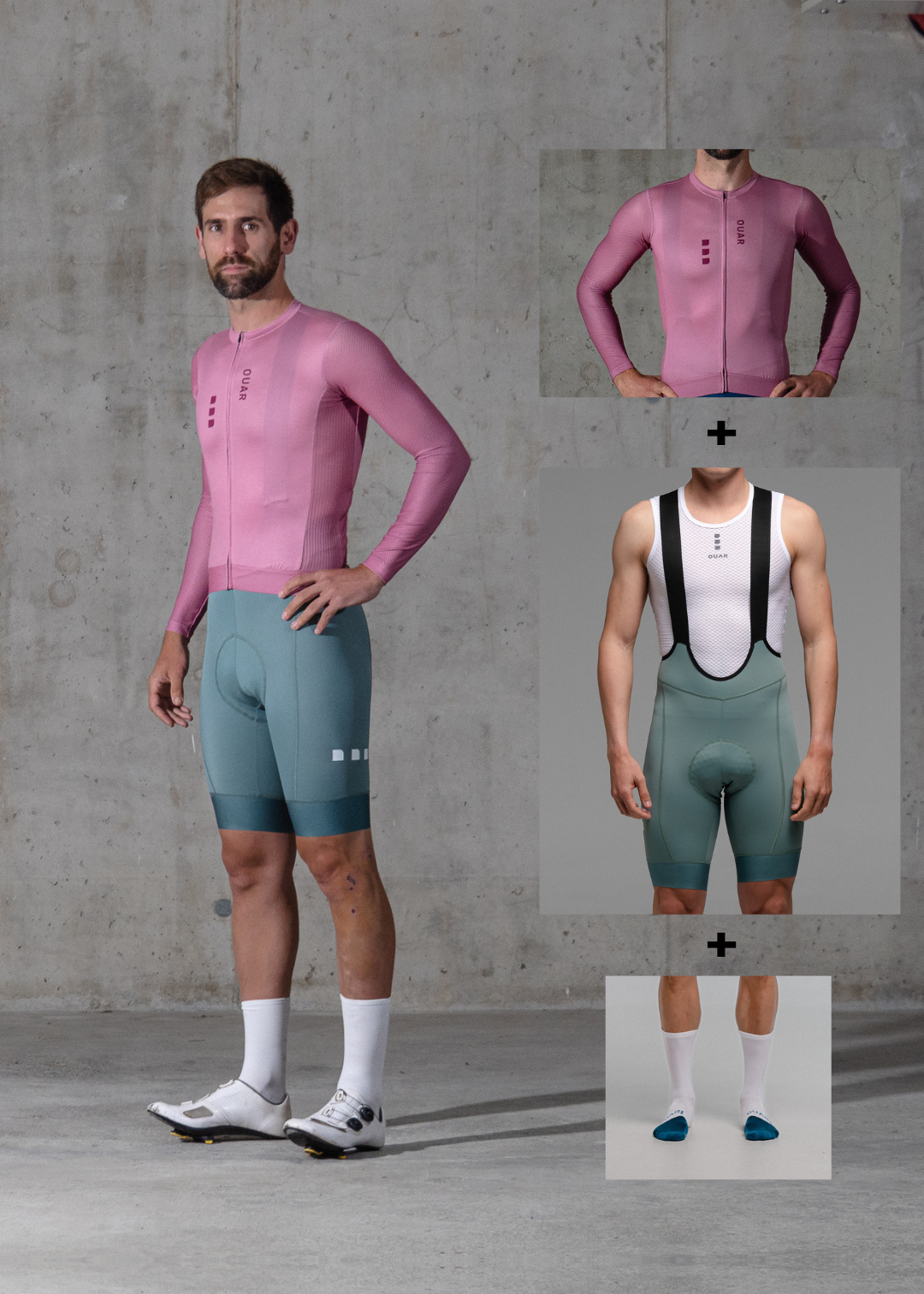 DUSTY CHERRY LS JERSEY + EUCALYPTO BIBS + WHITE/AQUA SOCKS