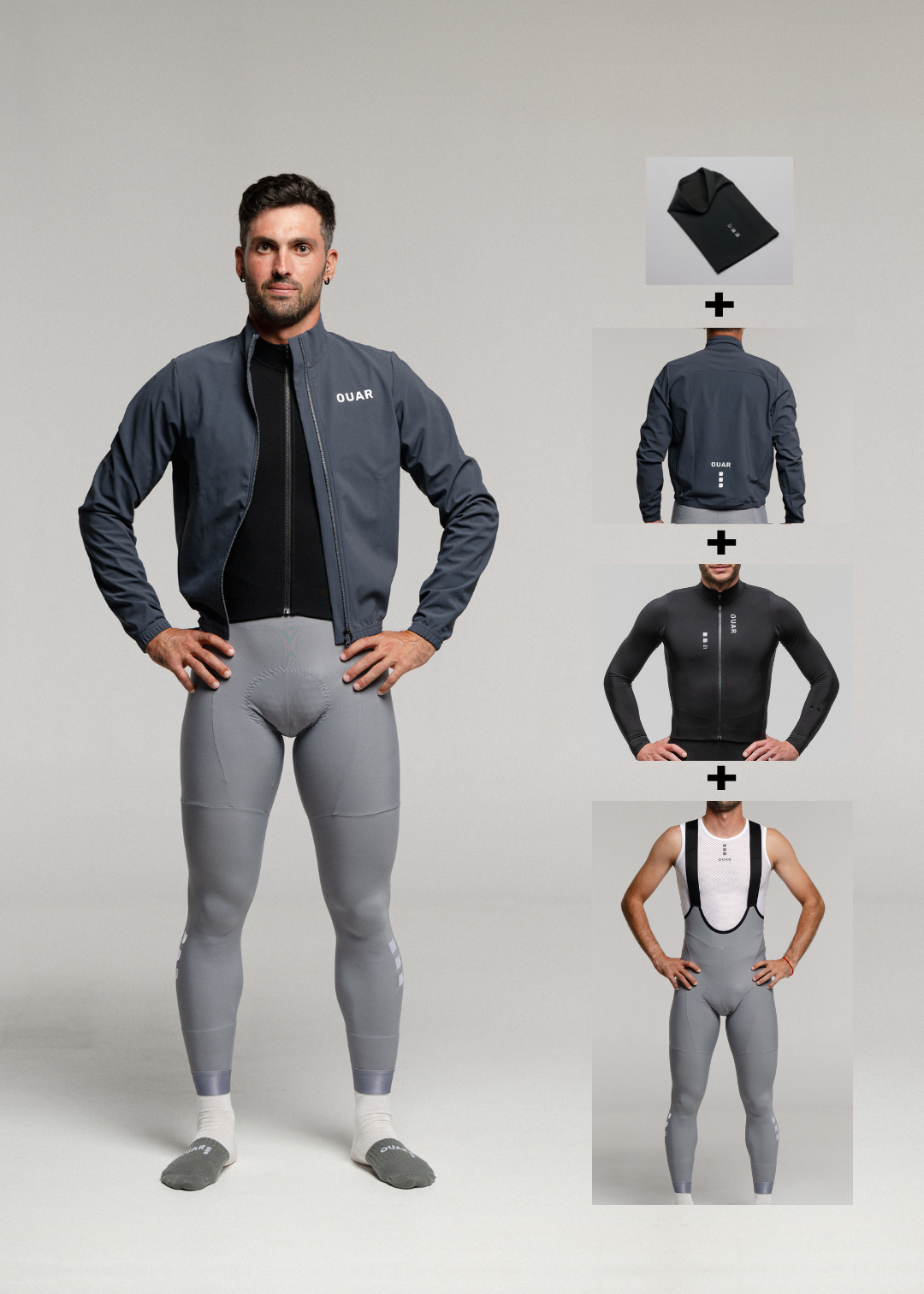 ROCK AND ROLL LS JERSEY + ARTIC GREY LONG BIBS + ALPINE GRAY JACKET + NECK WARMER