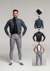 ROCK AND ROLL LS JERSEY + ARTIC GREY LONG BIBS + ALPINE GRAY JACKET + NECK WARMER