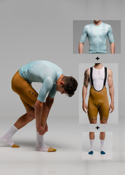 DUSTY MOSS JERSEY + TERROIR BIBS + WHITE/AQUA SOCKS