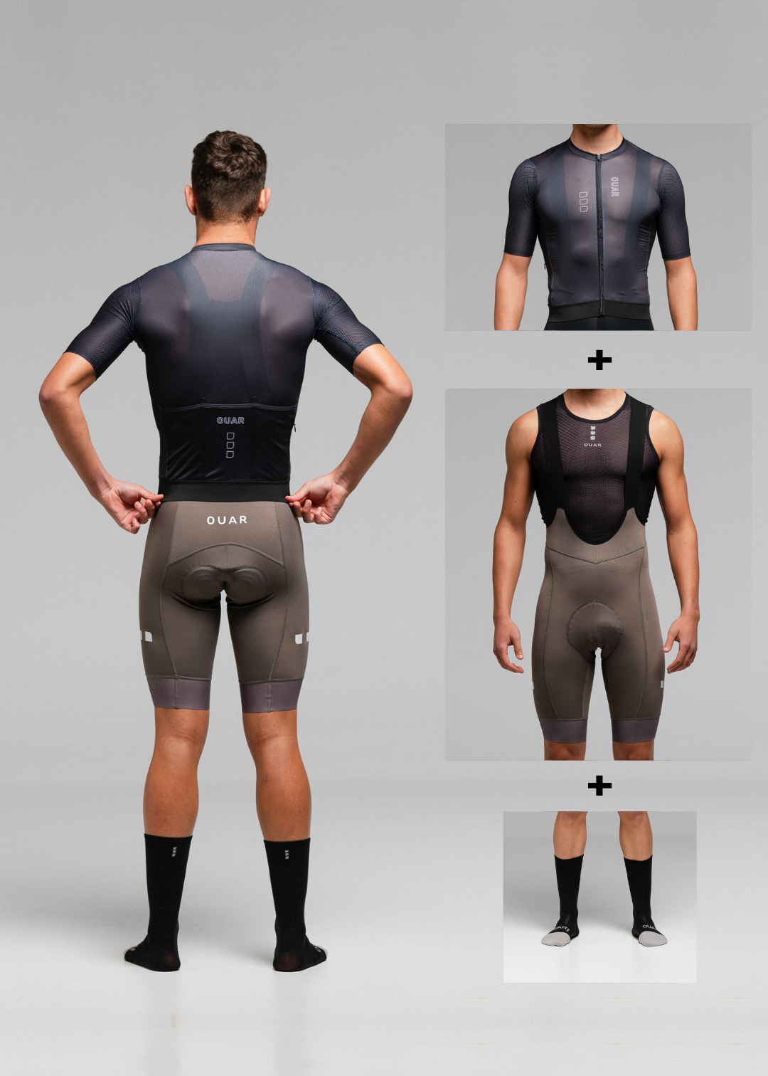 PURE BLACK JERSEY + STONE EVO BIBS + BLACK/GREY SOCKS