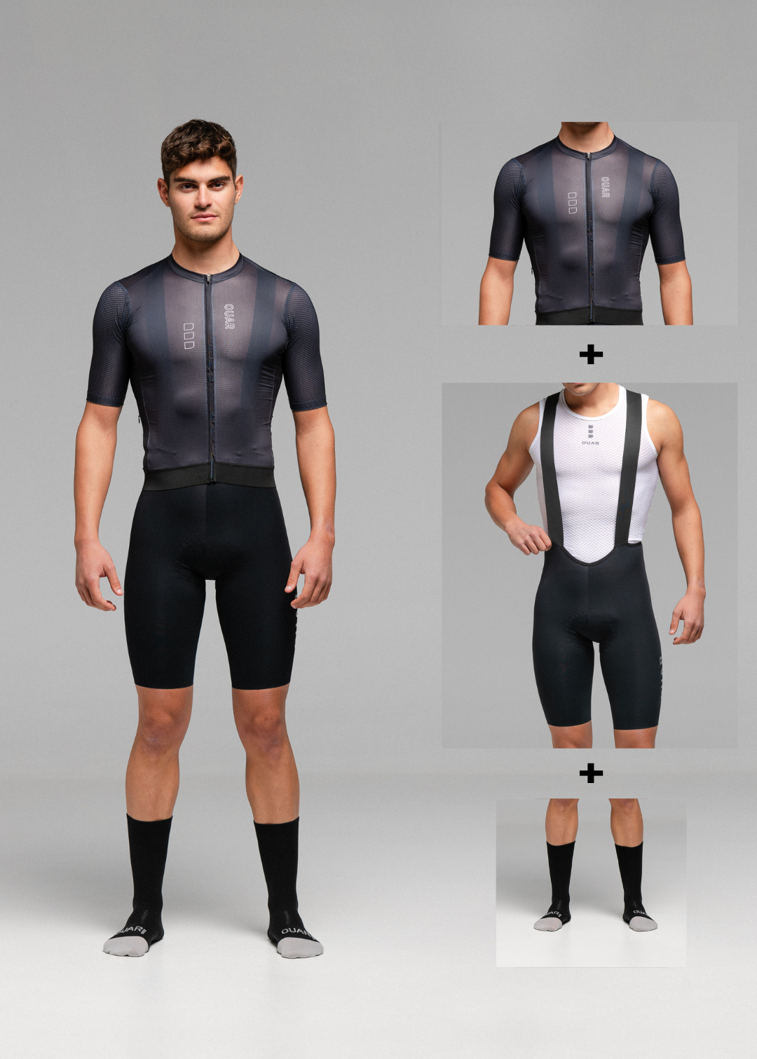 PURE BLACK JERSEY + PURE BLACK BIBS + BLACK/GREY SOCKS