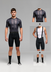 PURE BLACK JERSEY + PURE BLACK BIBS + BLACK/GREY SOCKS