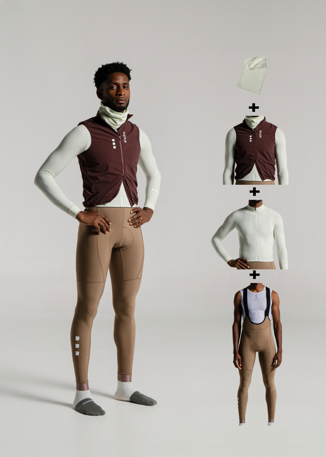 LOUNGE JERSEY + HAZEL LONG BIBS + DARK OAK GILET + NECK WARMER
