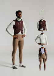 LOUNGE JERSEY + HAZEL LONG BIBS + DARK OAK GILET + NECK WARMER