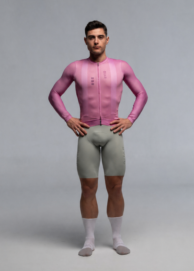 DUSTY CHERRY LS JERSEY + WARM GREY BIBS + WHITE/GREY SOCKS