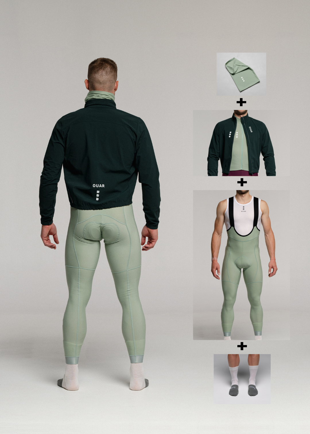 DEEP OCEAN JACKET + GREEN TEA LONG BIBS + NECK WARMER + MERINO SOCKS