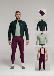 CHILL LS JERSEY + RIPE PLUM LONG BIBS + DEEP OCEAN JACKET + NECK WARMER