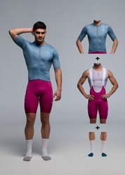 STEEL BLUE JERSEY + ORCHID BIBS + WHITE/AQUA SOCKS
