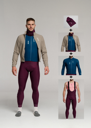 JAZZ LS JERSEY + RIPE PLUM LONG BIBS + SAND JACKET + NECK WARMER