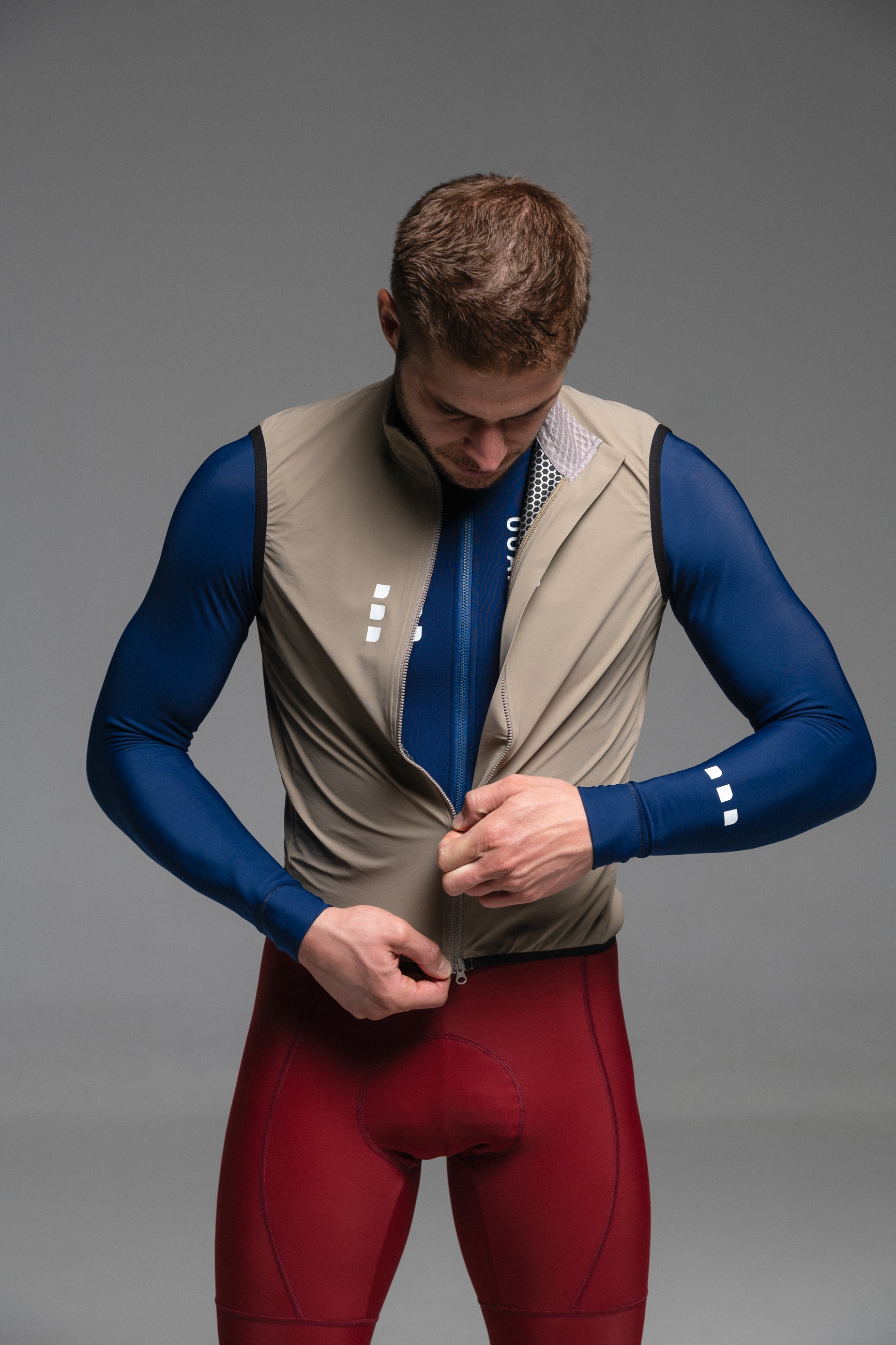 SAND GILET + DARK NIGHT JACKET + MARINO & RUBY NECK WARMERS