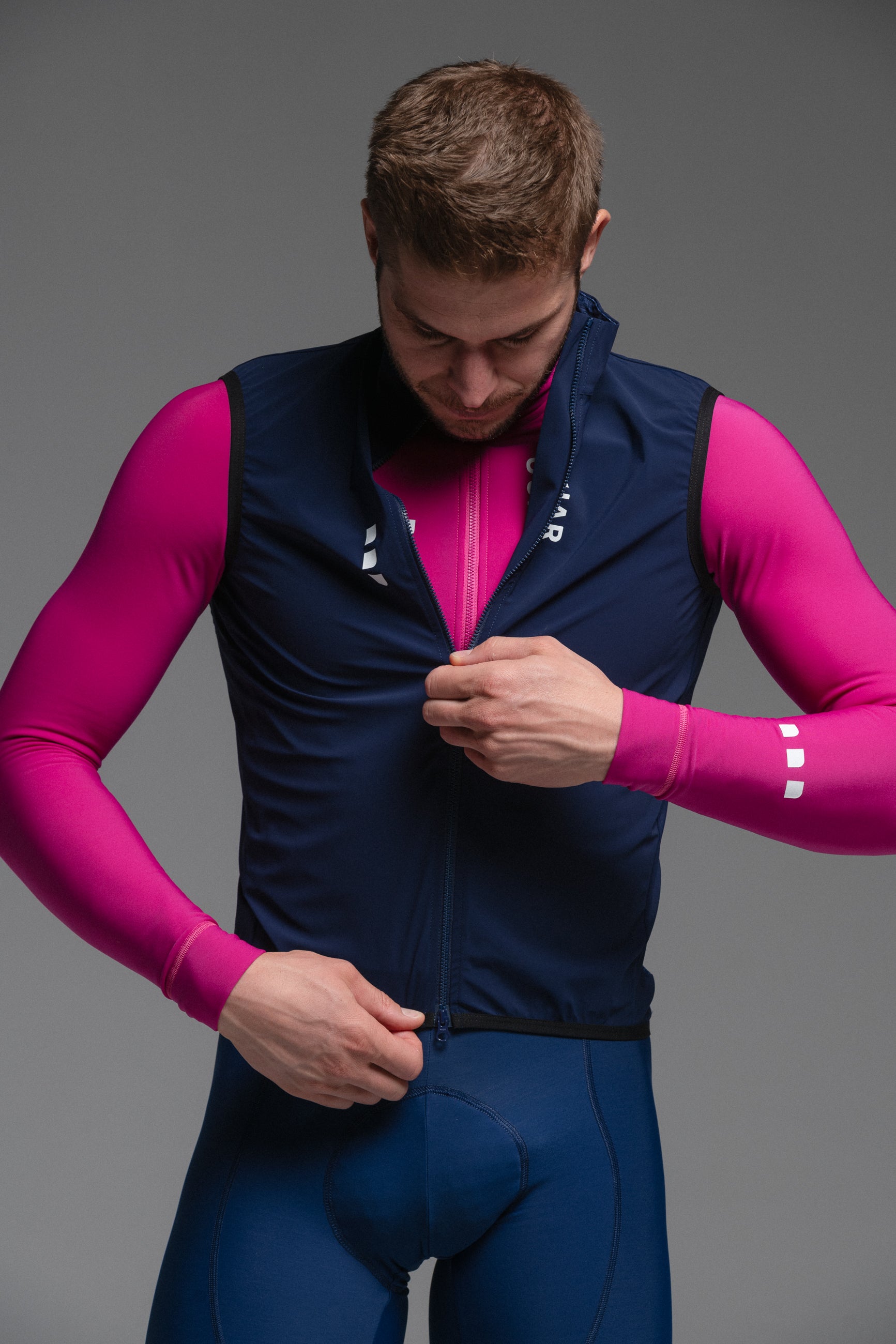 SAND JACKET + DARK NIGHT GILET + RUBY & MARINO NECK WARMERS