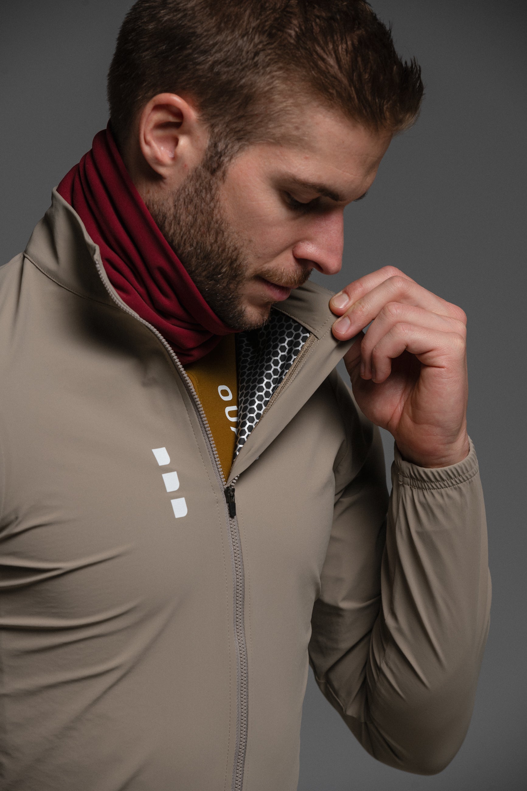 SAND JACKET + DARK NIGHT GILET + RUBY & MARINO NECK WARMERS