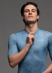 STEEL BLUE JERSEY + OFF WHITE BIBS + WHITE/GREY SOCKS