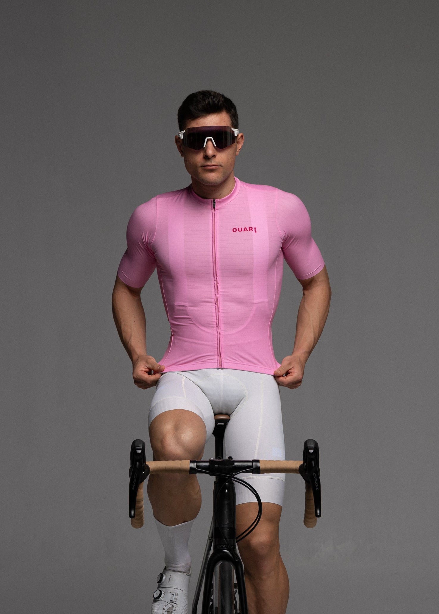 PINK JERSEY + OFF WHITE BIBS + WHITE/GREY SOCKS