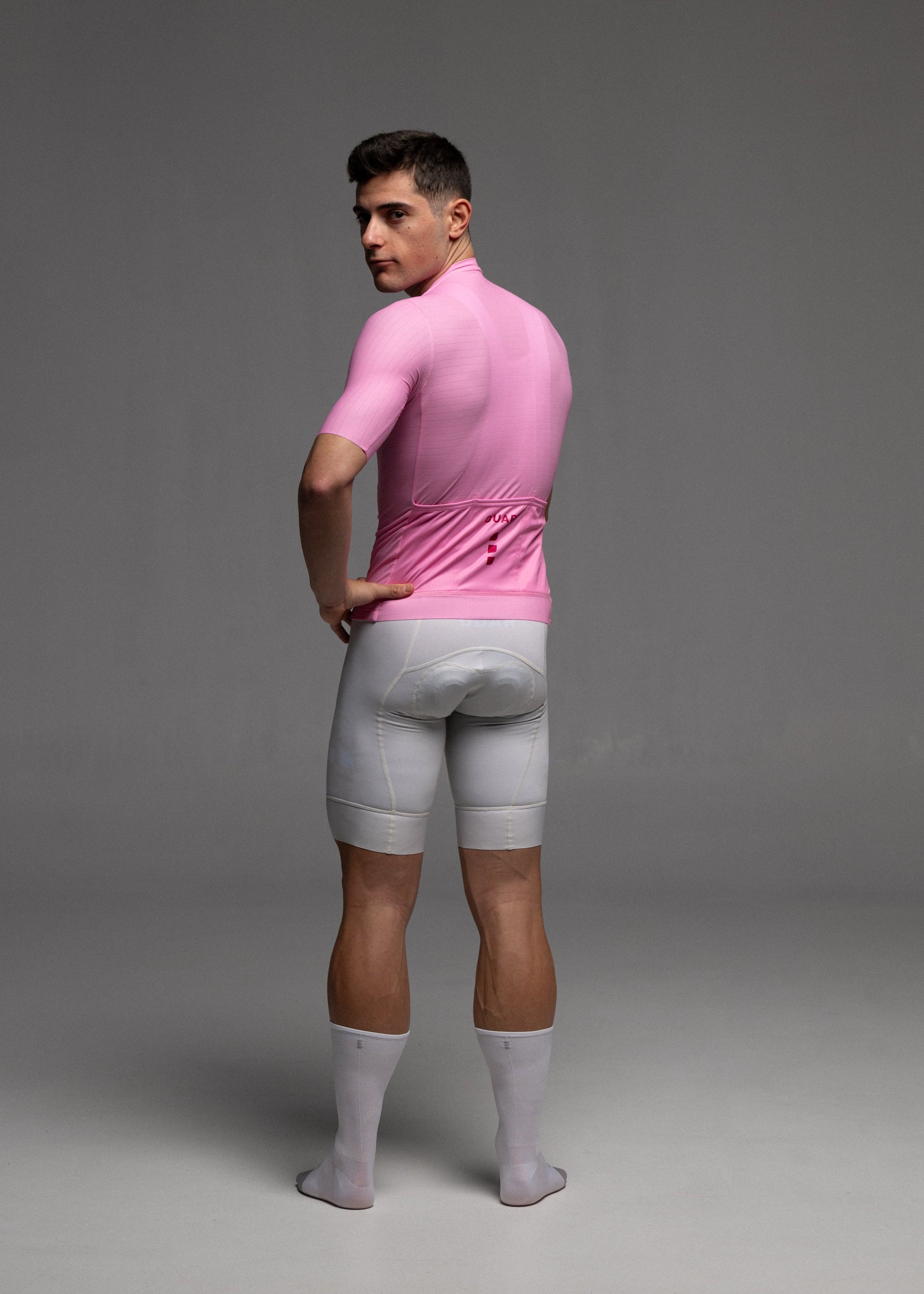 PINK JERSEY + OFF WHITE BIBS + WHITE/GREY SOCKS