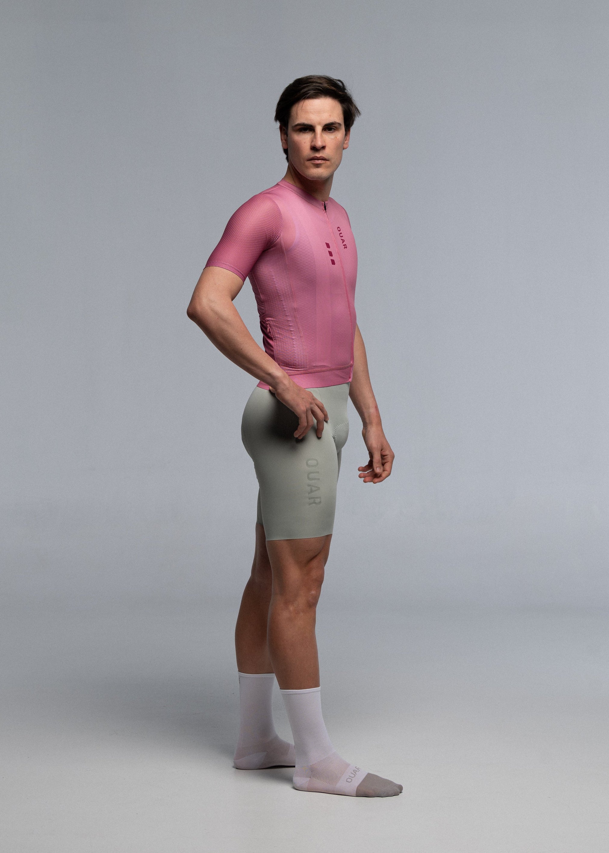 DUSTY CHERRY JERSEY + WARM GREY BIBS + WHITE/GREY SOCKS